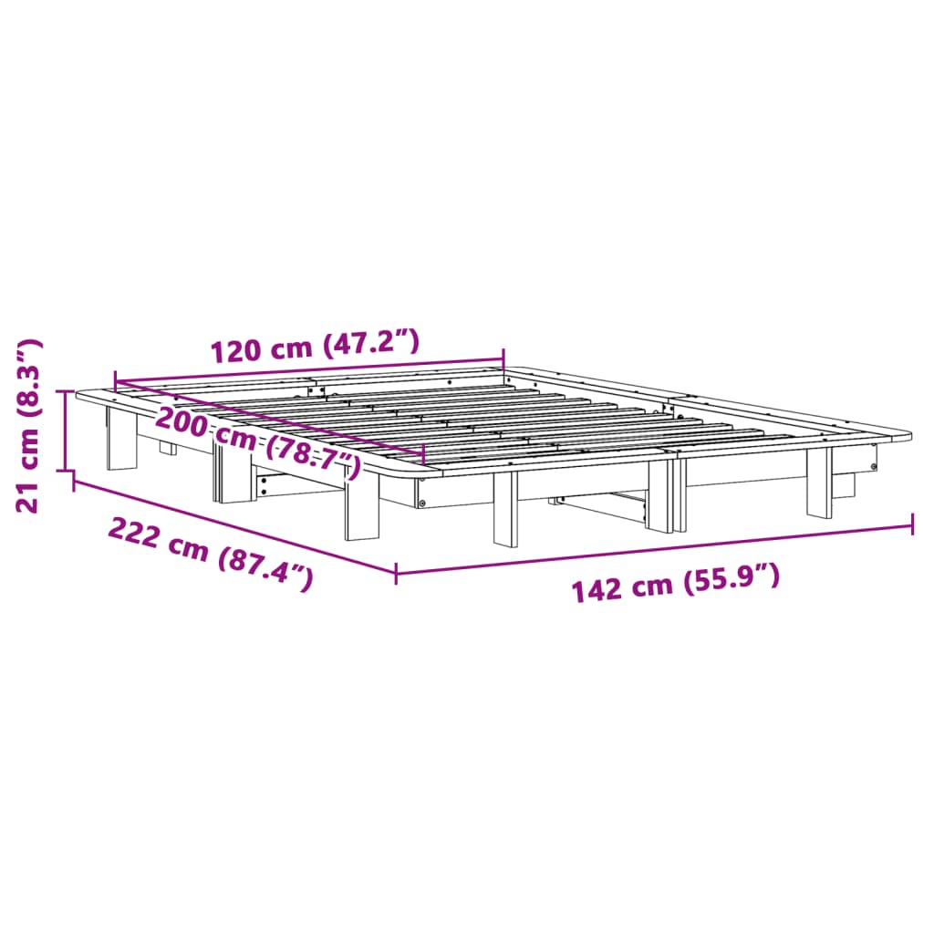 sengeramme uden madras 120x200 cm massivt fyrretræ gyldenbrun