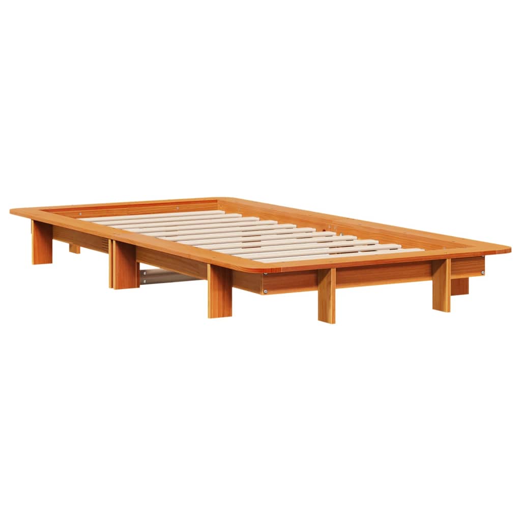 sengeramme uden madras 90x200 cm massivt fyrretræ gyldenbrun