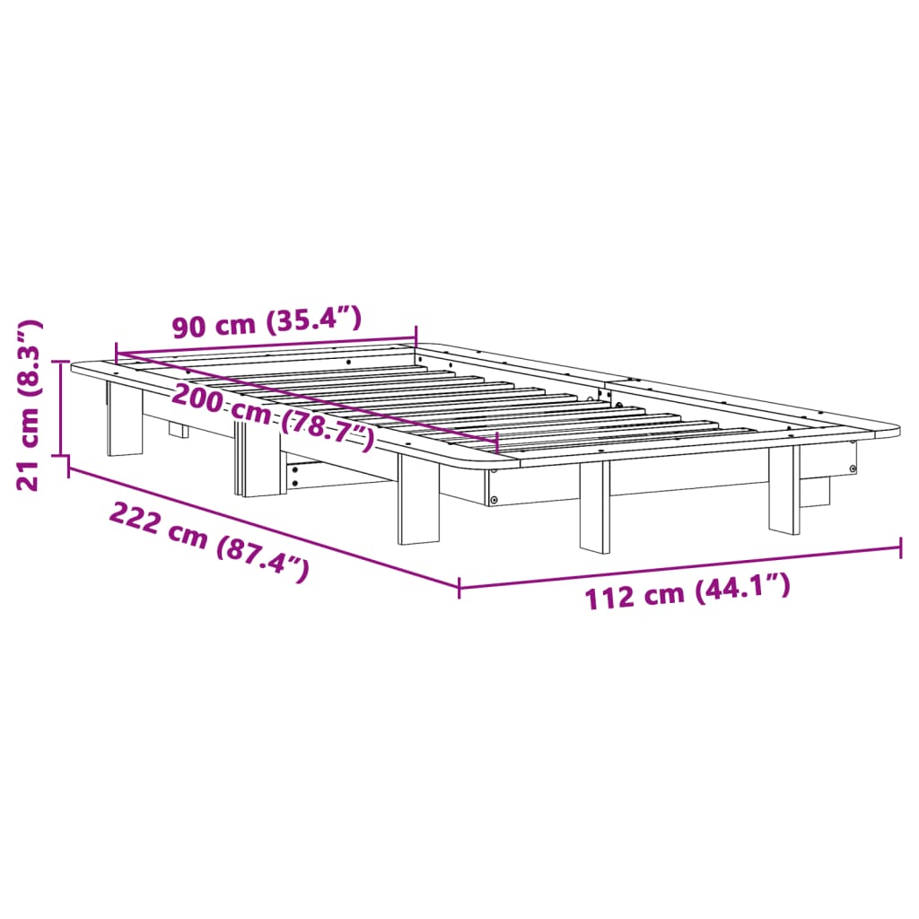 sengeramme uden madras 90x200 cm massivt fyrretræ gyldenbrun