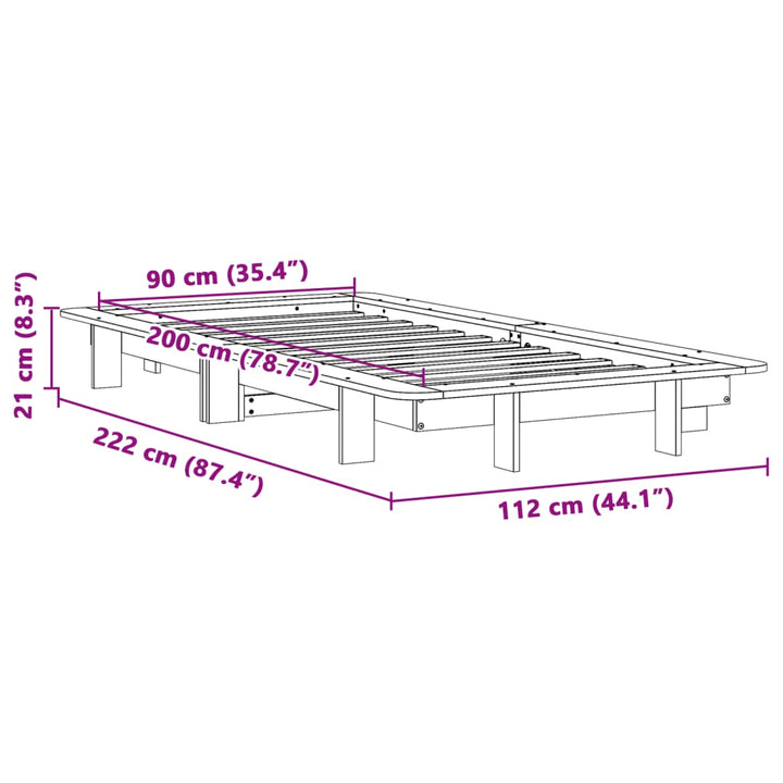 sengeramme uden madras 90x200 cm massivt fyrretræ gyldenbrun