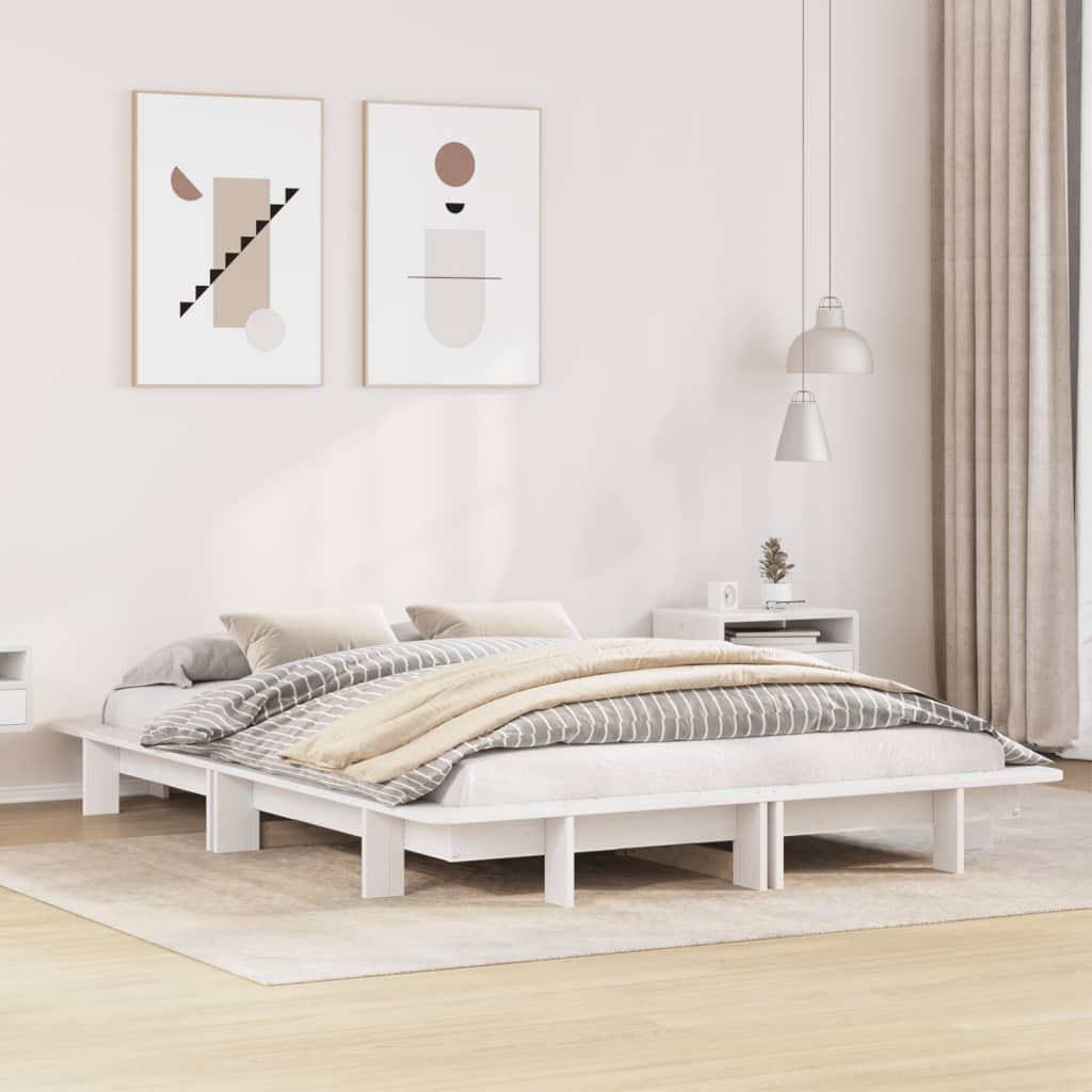 sengeramme uden madras 140x190 cm massivt fyrretræ hvid
