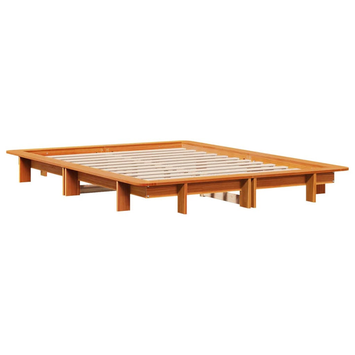sengeramme uden madras 135x190 cm massivt fyrretræ brun