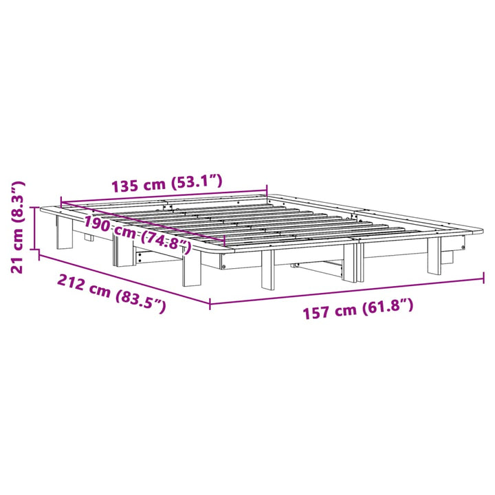 sengeramme uden madras 135x190 cm massivt fyrretræ brun
