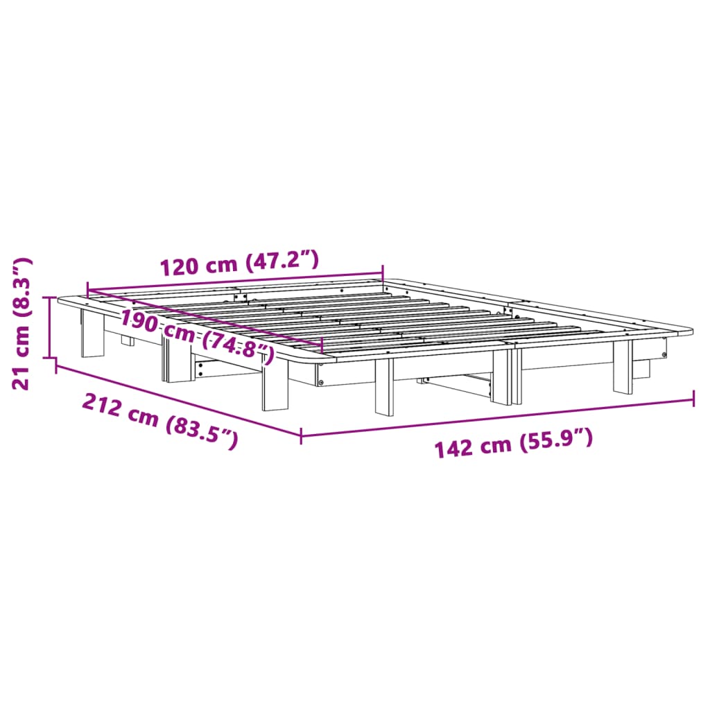 sengeramme uden madras 120x190 cm massivt fyrretræ gyldenbrun