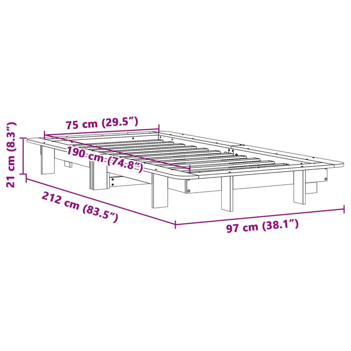 sengeramme uden madras 75x190 cm massivt fyrretræ