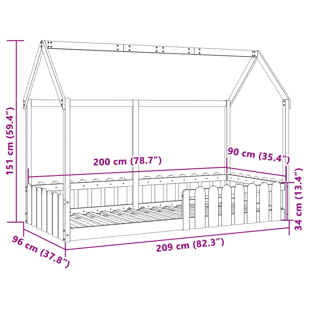 sengeramme til husseng 90x200 cm massivt fyrretræ hvid