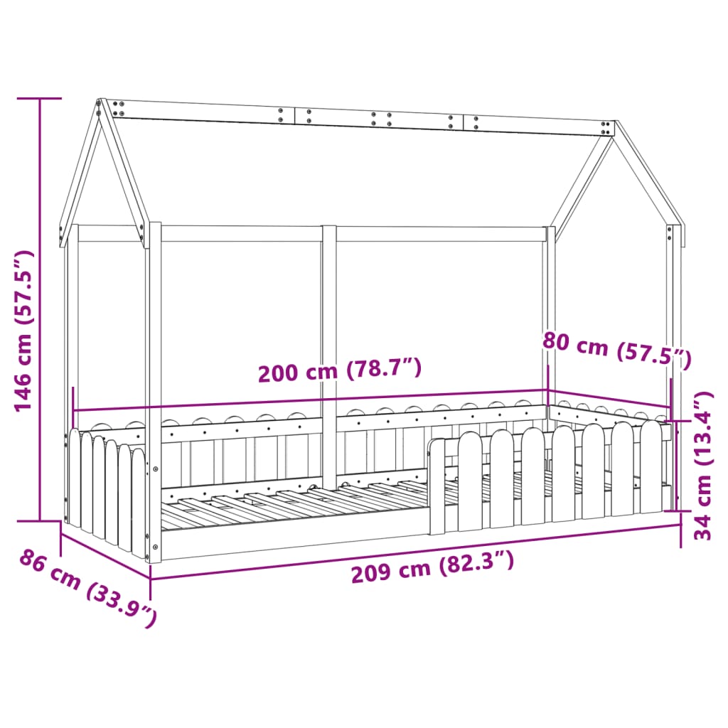 sengeramme til husseng 80x200 cm massivt fyrretræ