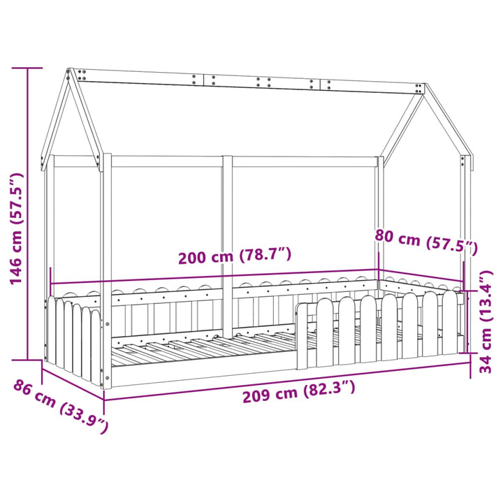 sengeramme til husseng 80x200 cm massivt fyrretræ hvid