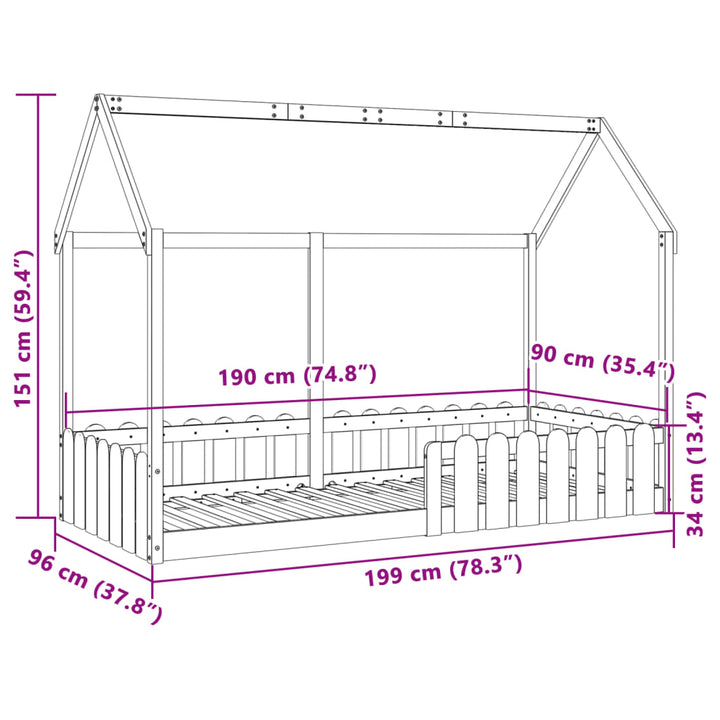 sengeramme til husseng 90x190 cm massivt fyrretræ