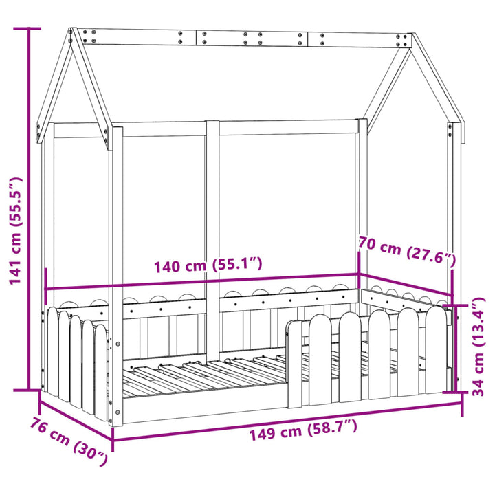 sengeramme til husseng 70x140 cm massivt fyrretræ hvid