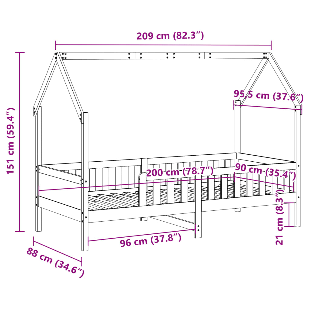 sengeramme til husseng 90x200 cm massivt fyrretræ