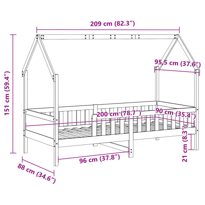 sengeramme til husseng 90x200 cm massivt fyrretræ hvid