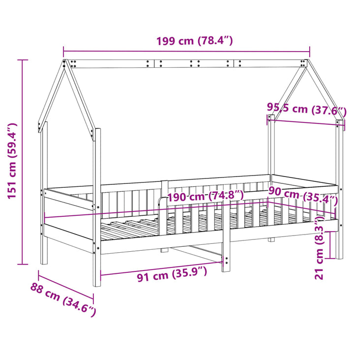 sengeramme til husseng 90x190 cm massivt fyrretræ hvid