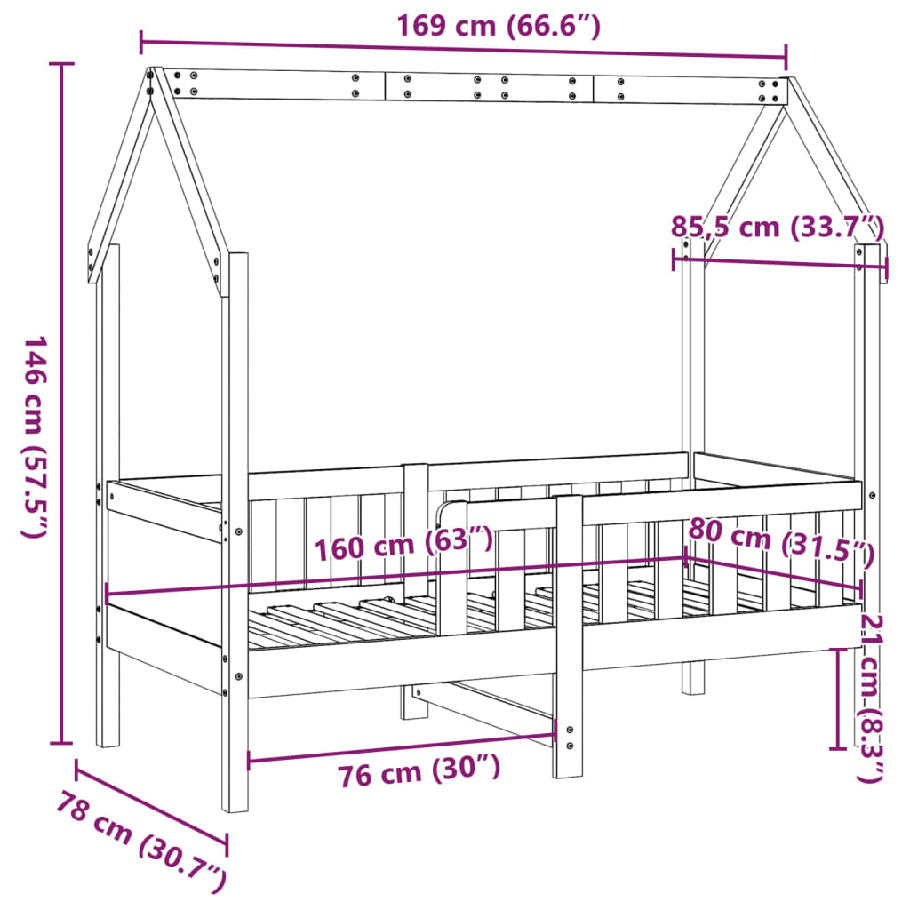 sengeramme til husseng 80x160 cm massivt fyrretræ