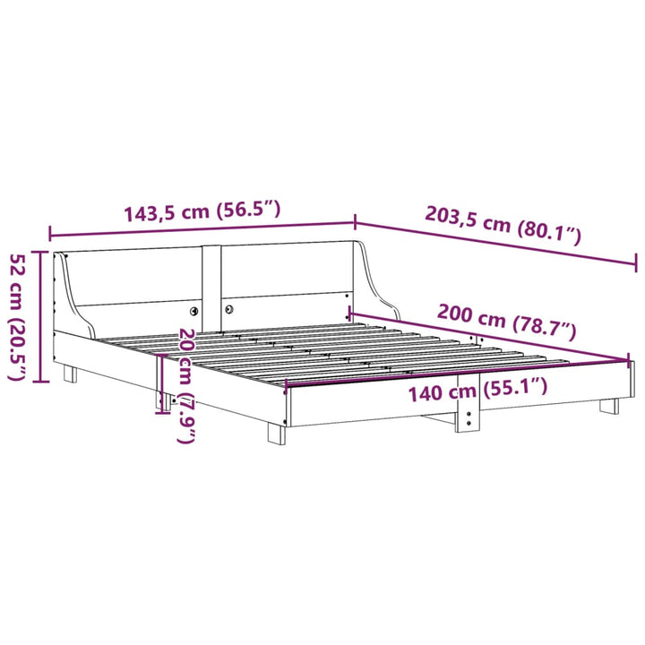 sengeramme uden madras 140x200 cm massivt fyrretræ hvid