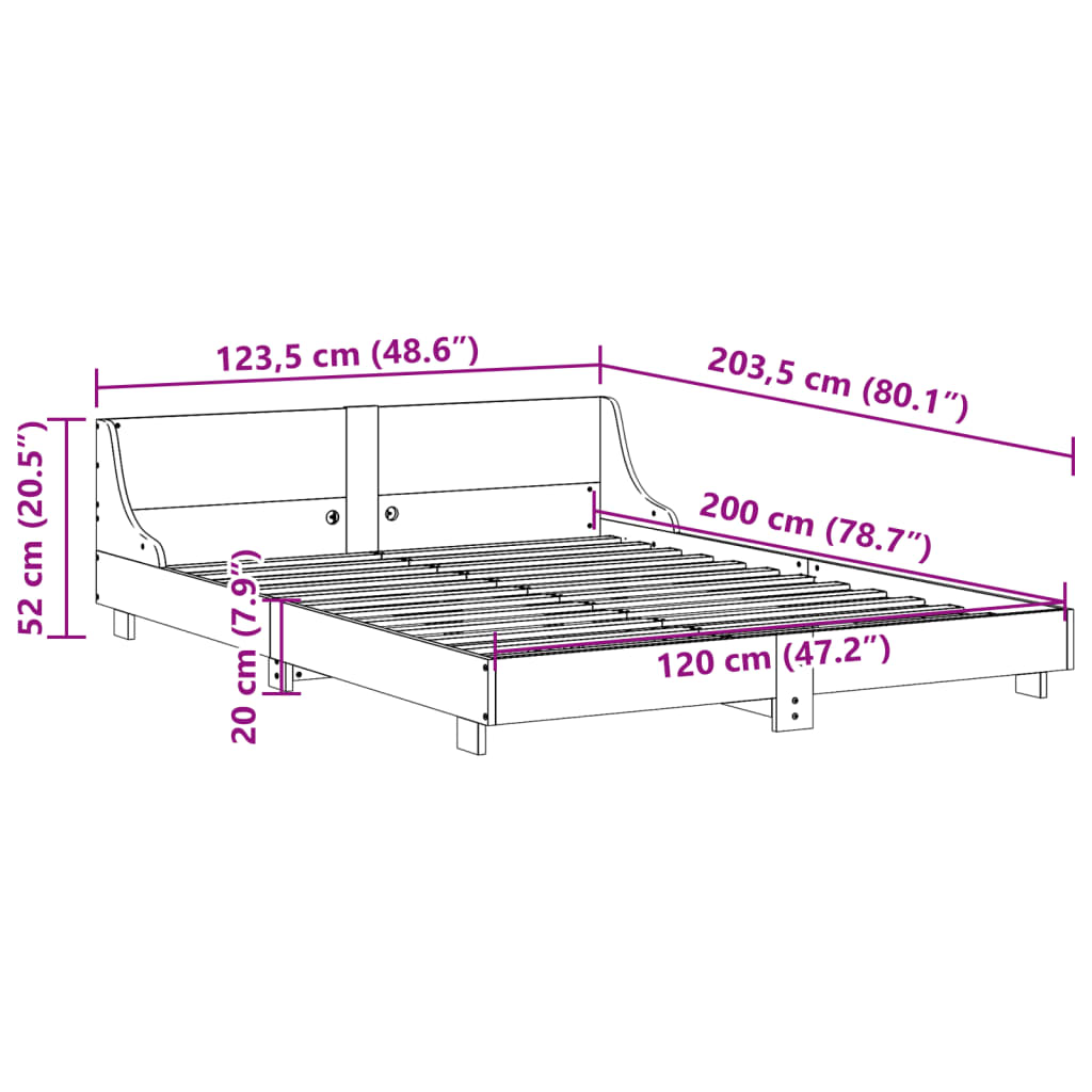 sengeramme uden madras 120x200 cm massivt fyrretræ gyldenbrun