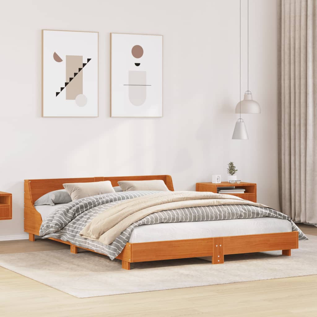 sengeramme uden madras 140x190 cm massivt fyrretræ gyldenbrun