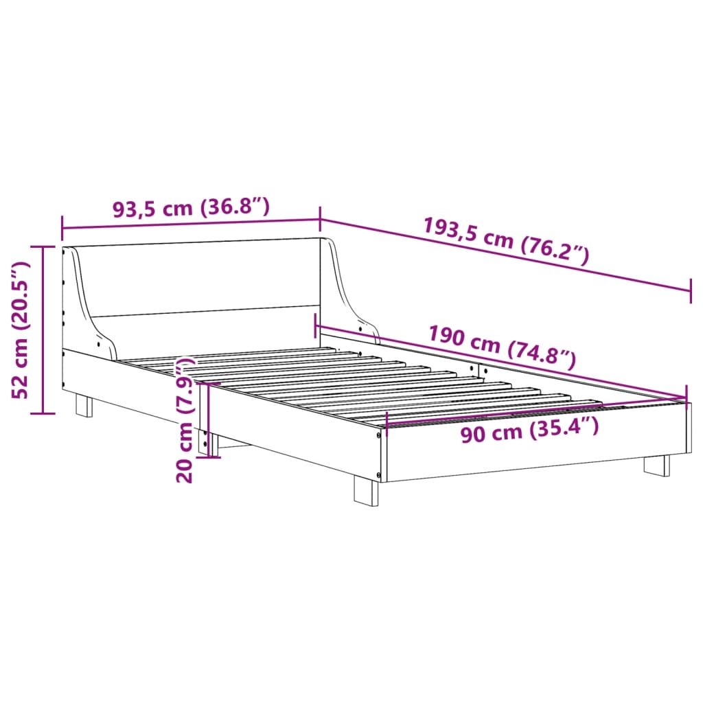 sengeramme uden madras 90x190 cm massivt fyrretræ hvid