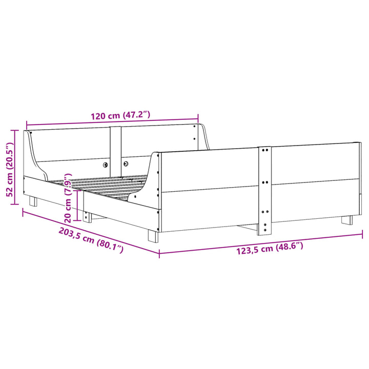 sengeramme uden madras 120x200 cm massivt fyrretræ hvid
