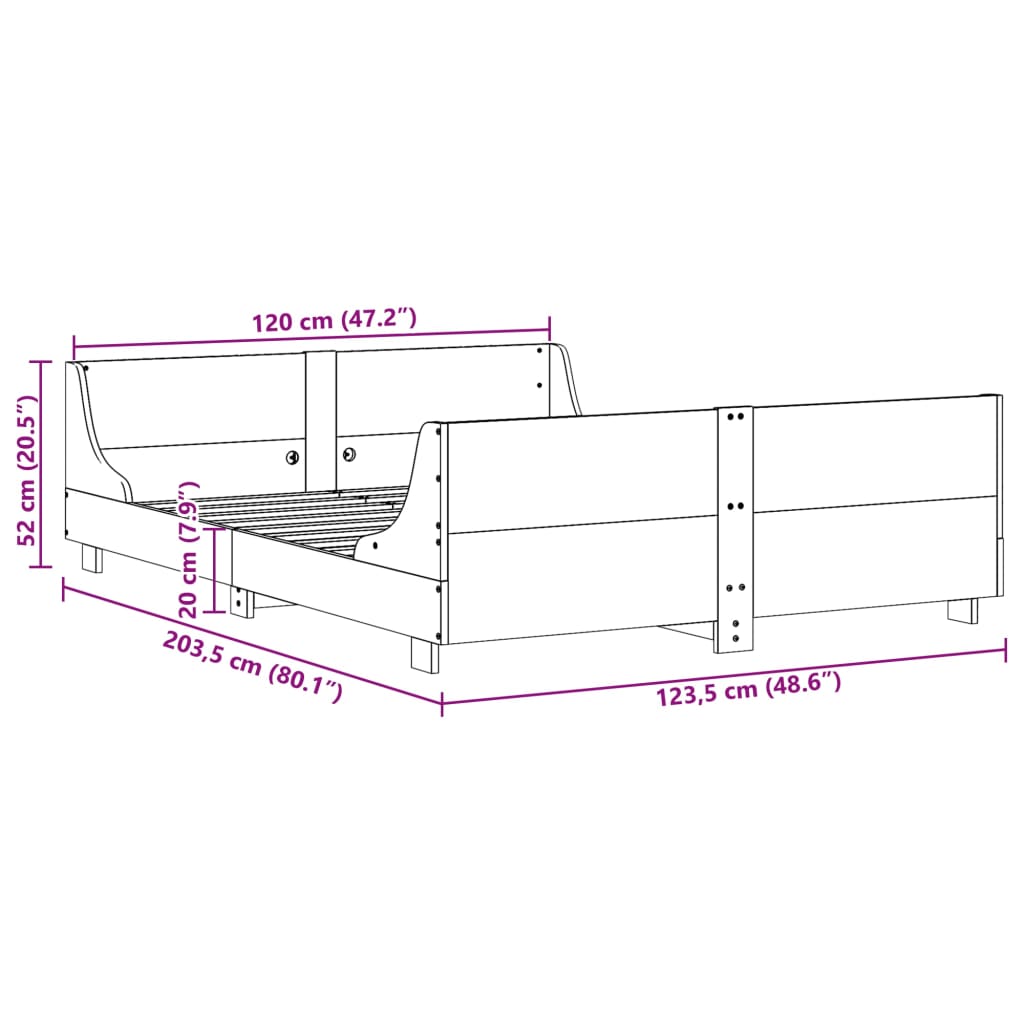 sengeramme uden madras 120x200 cm massivt fyrretræ gyldenbrun