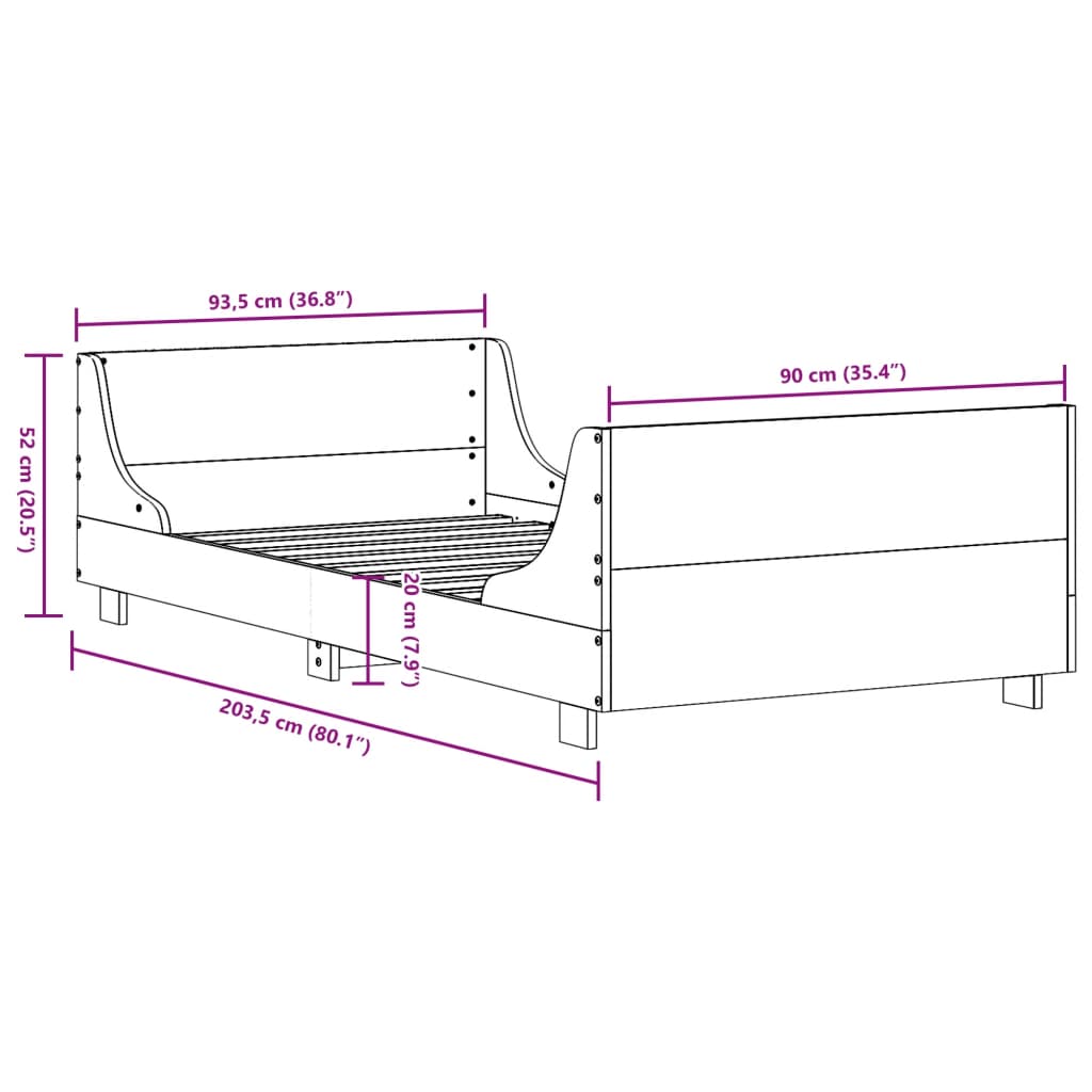 sengeramme uden madras 90x200 cm massivt fyrretræ hvid