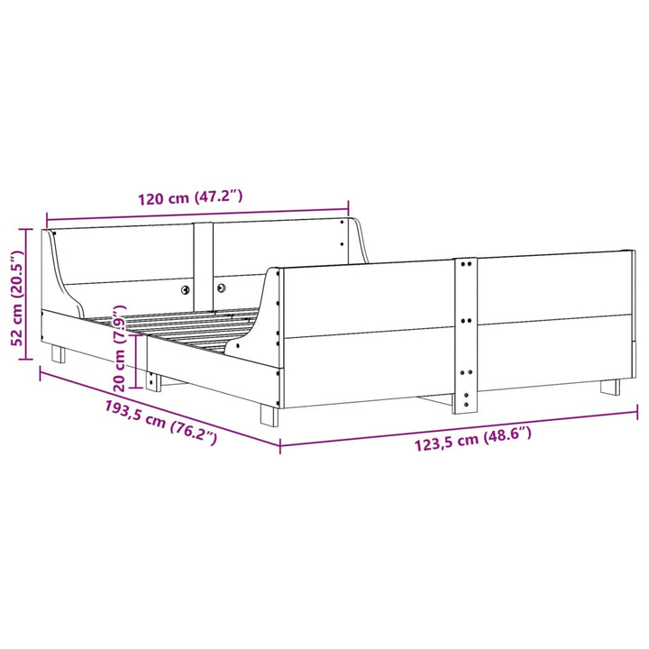 sengeramme uden madras 120x190 cm massivt fyrretræ hvid