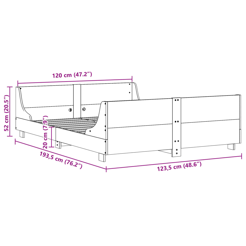 sengeramme uden madras 120x190 cm massivt fyrretræ gyldenbrun