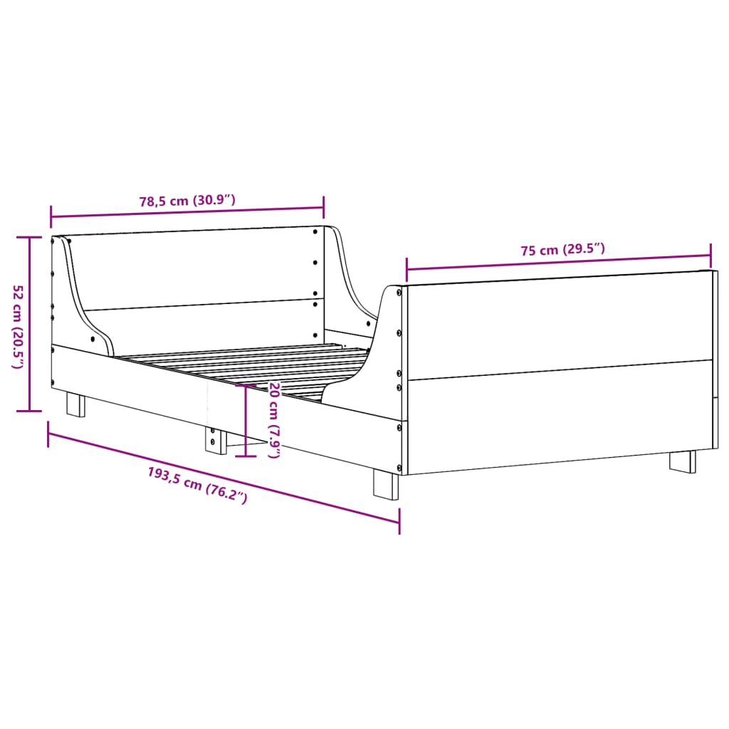 sengeramme uden madras 75x190 cm massivt fyrretræ gyldenbrun