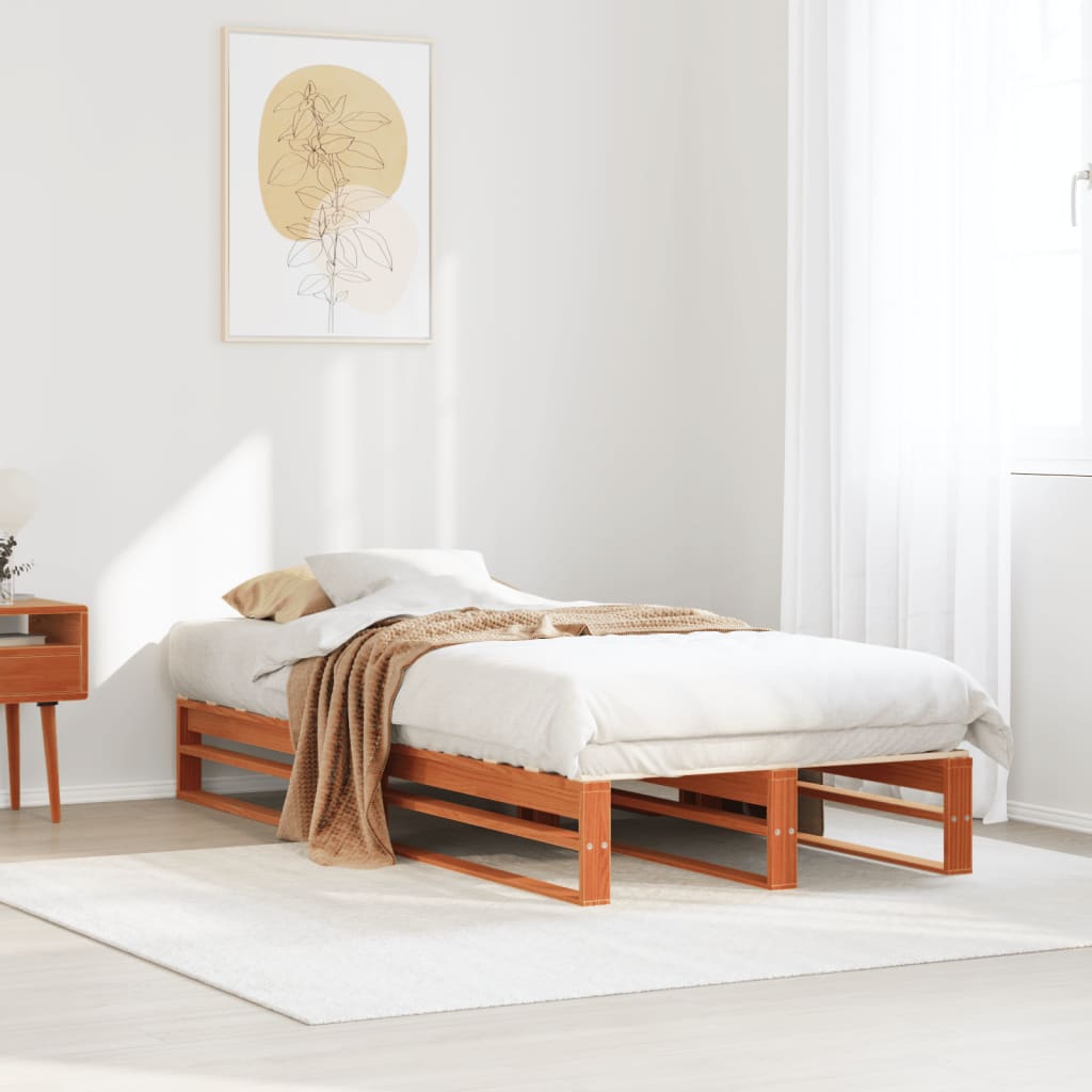 sengeramme uden madras 90x190 cm massivt fyrretræ gyldenbrun