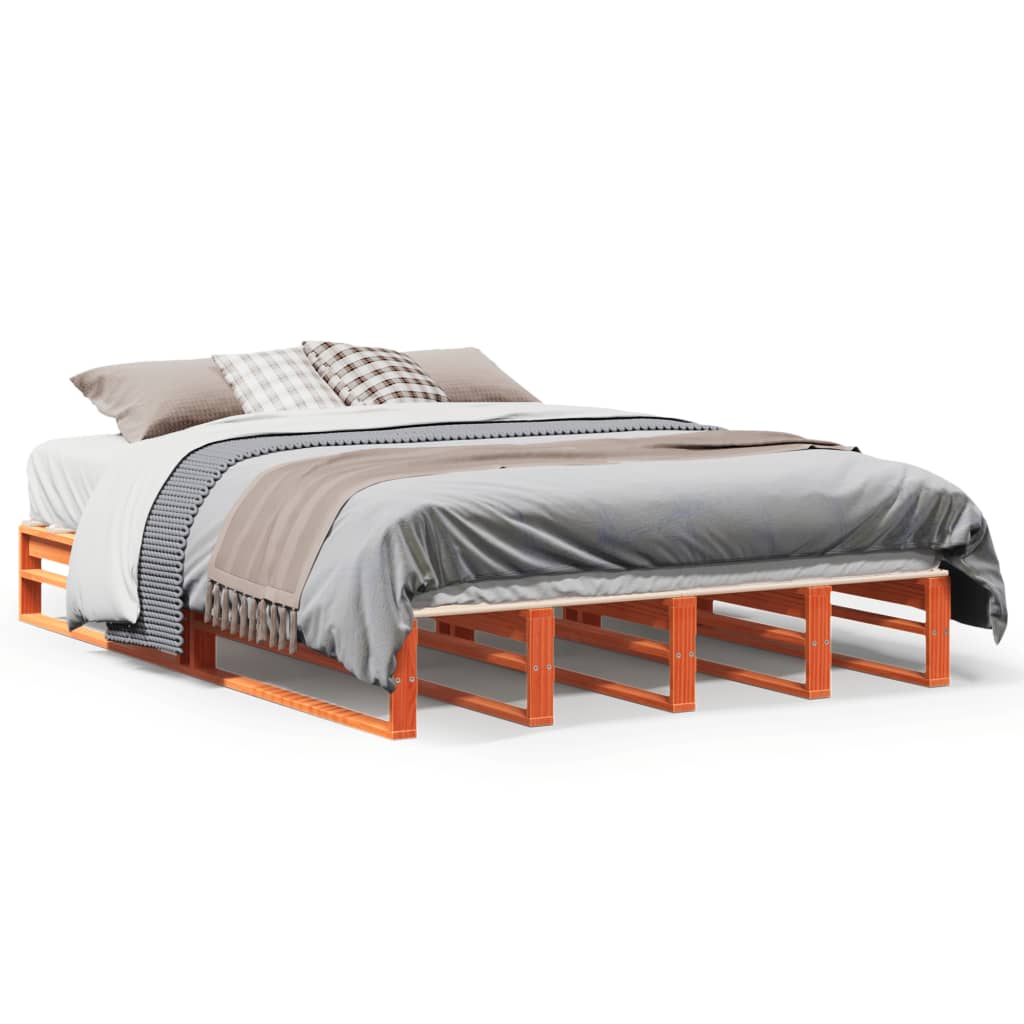 sengeramme uden madras 140x190 cm massivt fyrretræ gyldenbrun