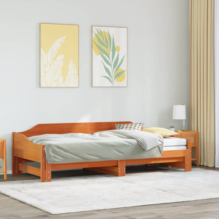 daybed m. udtræk uden madrasser 90x190cm massivt træ gyldenbrun