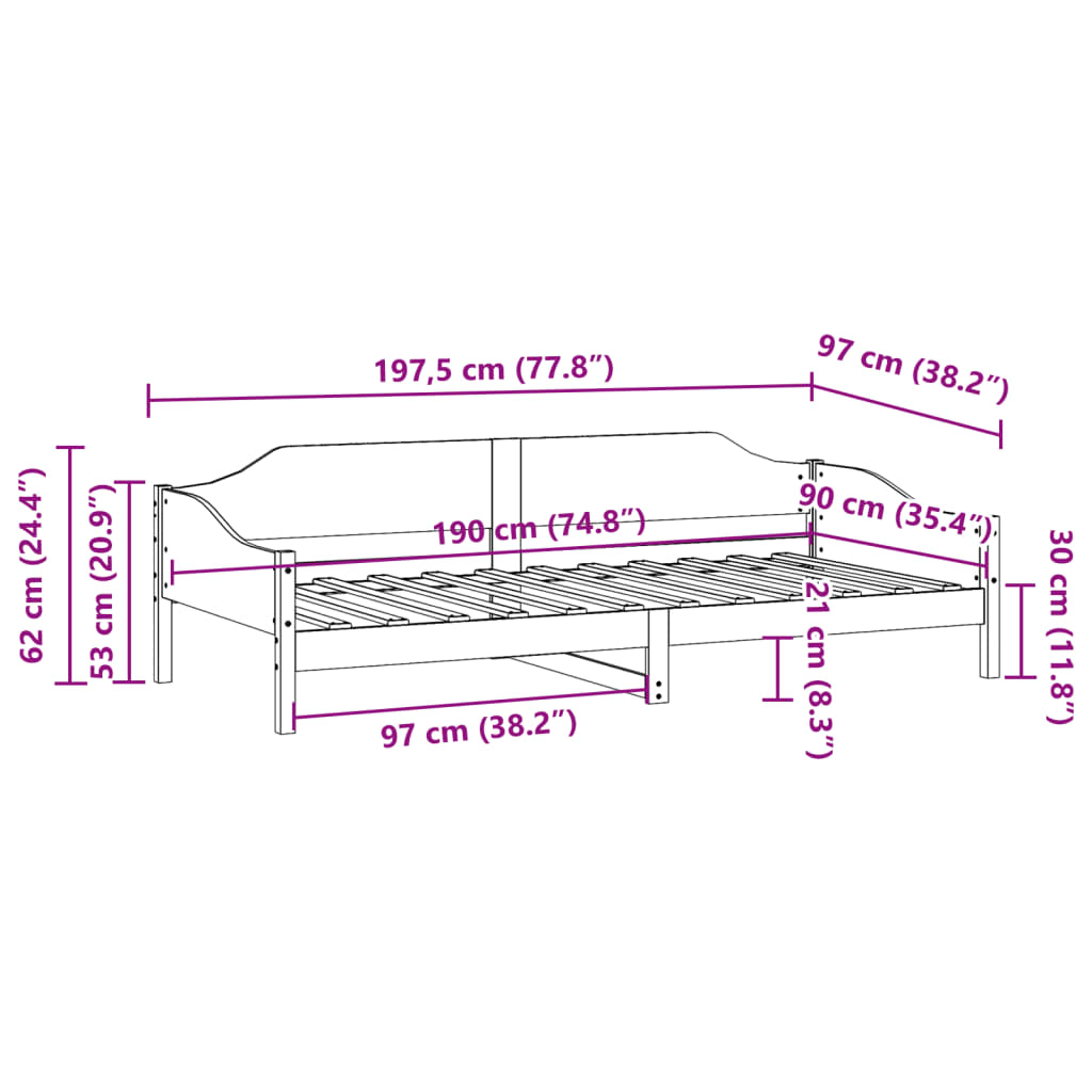 sengeramme uden madras 90x190 cm massivt fyrretræ gyldenbrun