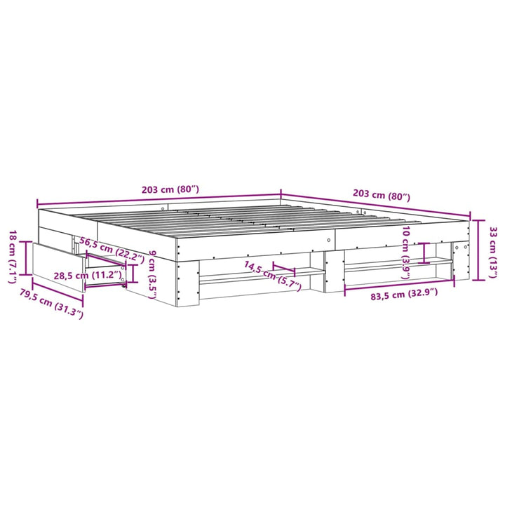 sengeramme uden madras 200x200 cm konstrueret træ sonoma-eg