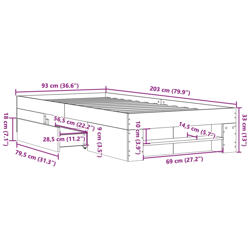 sengeramme 90x200 cm konstrueret træ sort