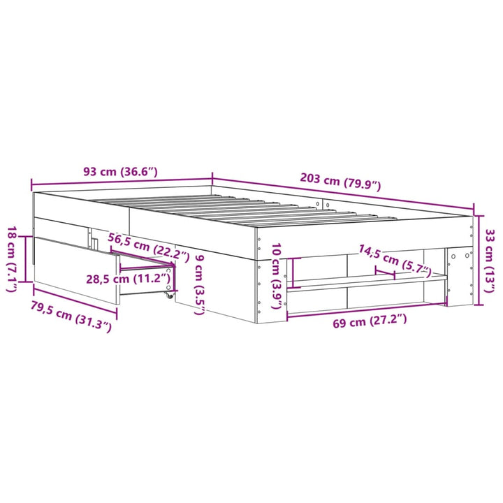 sengeramme 90x200 cm konstrueret træ sort
