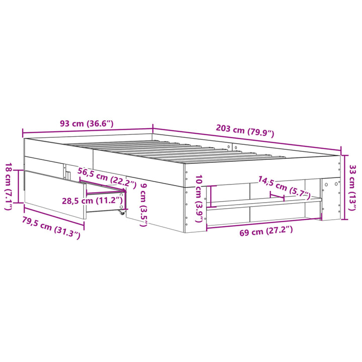 sengeramme 90x200 cm uden madras konstrueret træ brunt eg