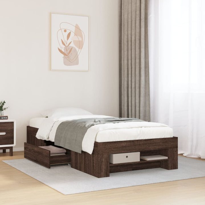 sengeramme 90x200 cm uden madras konstrueret træ brunt eg