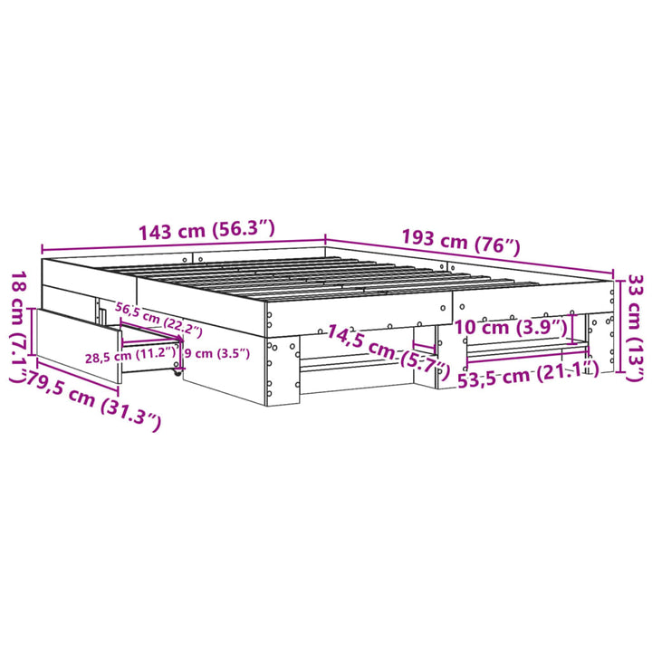 sengeramme 140x190 cm uden madras konstrueret træ røget eg