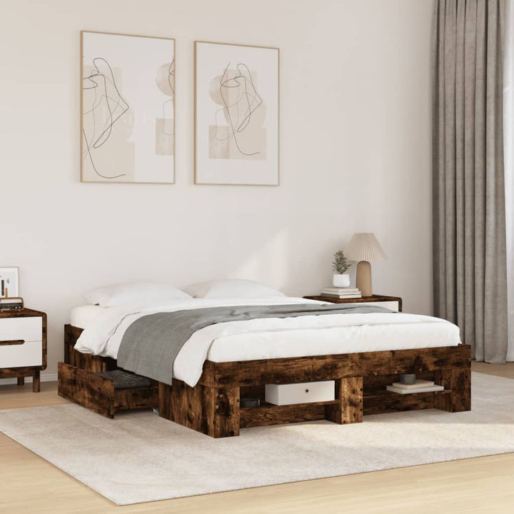 sengeramme 140x190 cm uden madras konstrueret træ røget eg