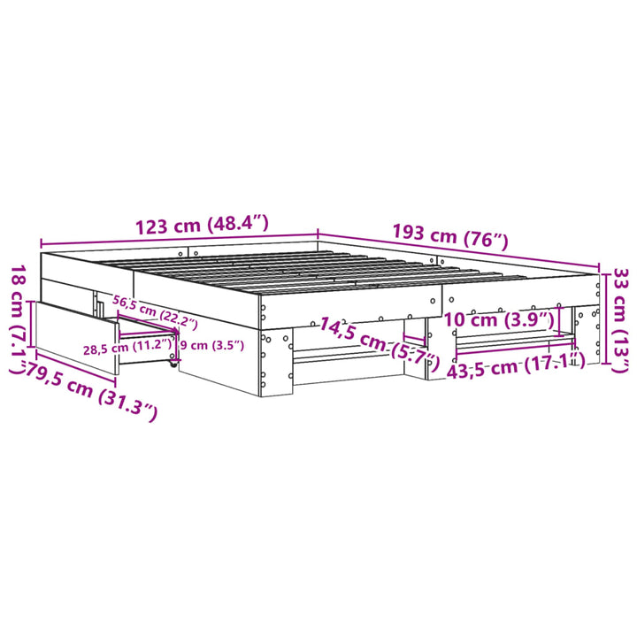 sengeramme 120x190 cm uden madras konstrueret træ sonoma-eg