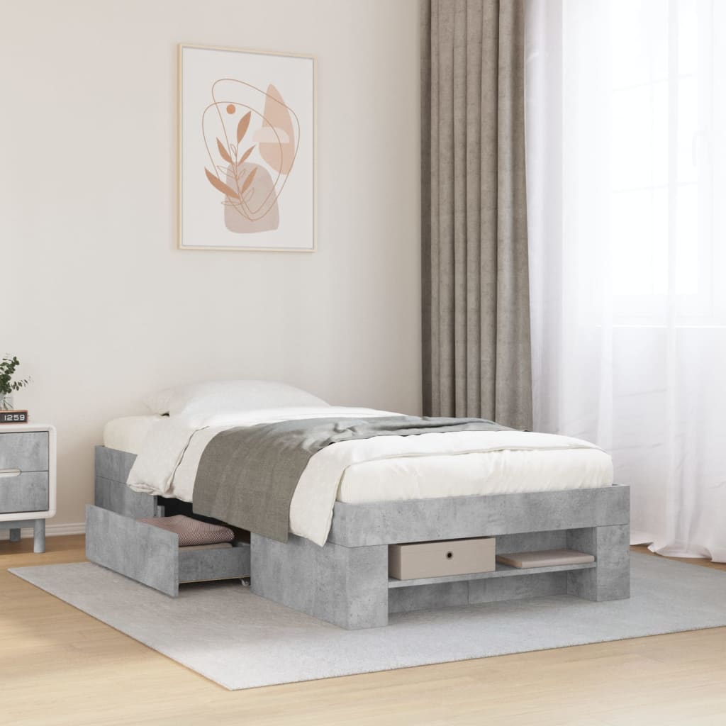 sengeramme 90x190 cm konstrueret træ betongrå