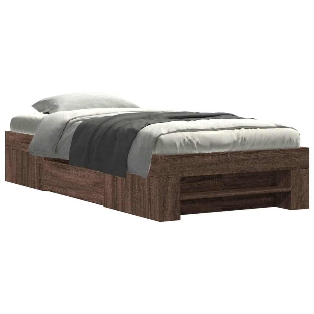 sengeramme 75x190 cm uden madras konstrueret træ brunt eg