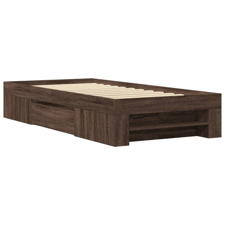 sengeramme 75x190 cm uden madras konstrueret træ brunt eg