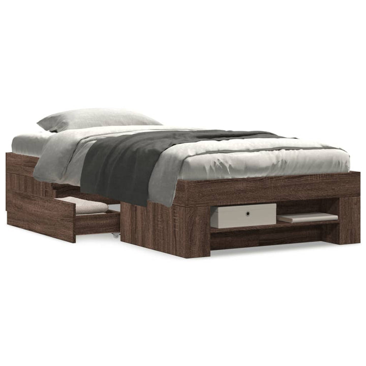 sengeramme 75x190 cm uden madras konstrueret træ brunt eg