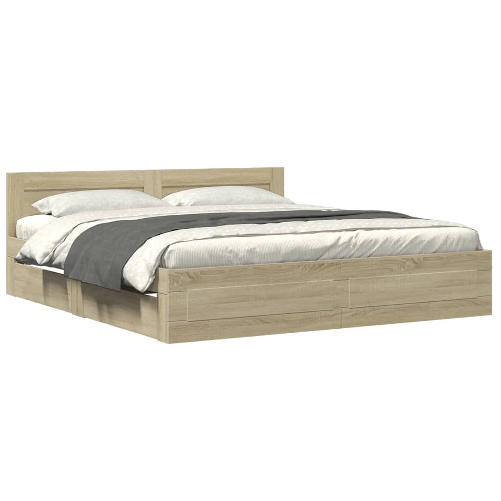 sengeramme med sengegavl 200x200 cm konstrueret træ sonoma-eg
