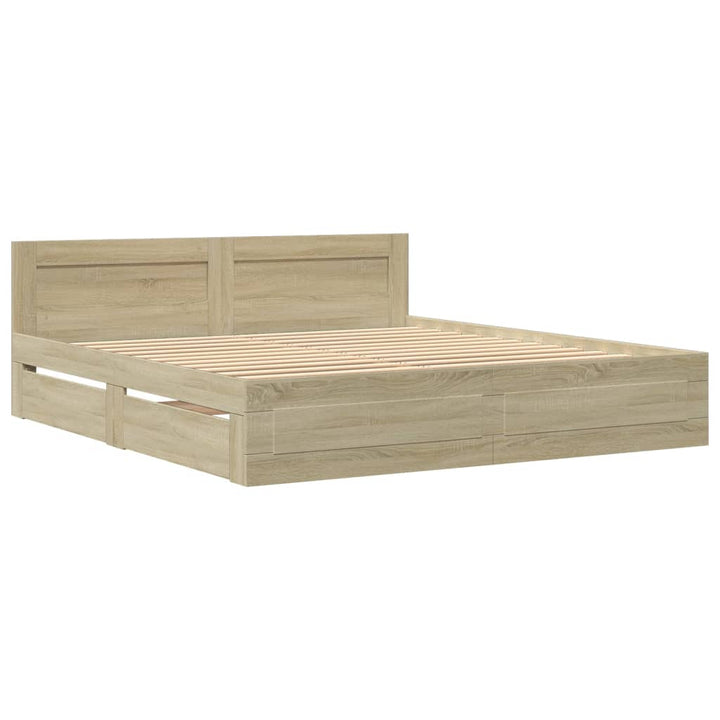 sengeramme med sengegavl 200x200 cm konstrueret træ sonoma-eg
