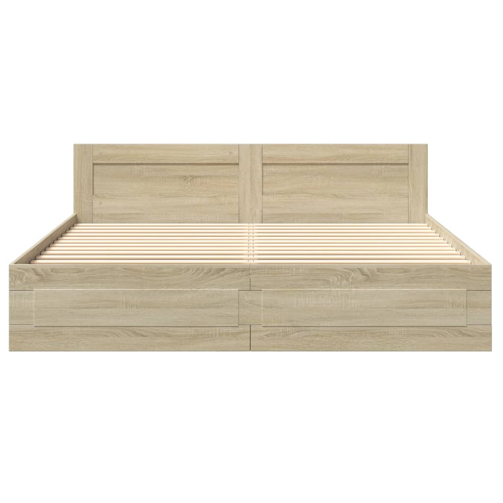sengeramme med sengegavl 200x200 cm konstrueret træ sonoma-eg