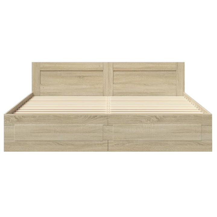 sengeramme med sengegavl 200x200 cm konstrueret træ sonoma-eg