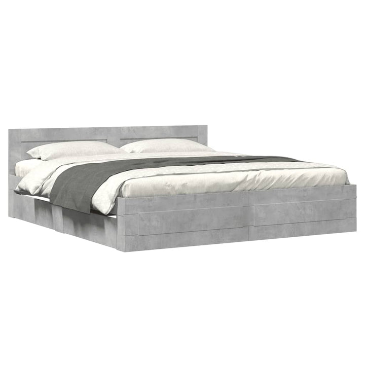sengeramme med sengegavl 200x200 cm konstrueret træ betongrå