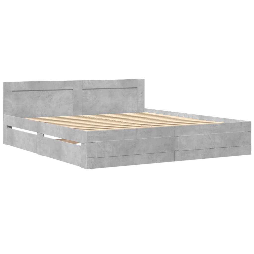 sengeramme med sengegavl 200x200 cm konstrueret træ betongrå